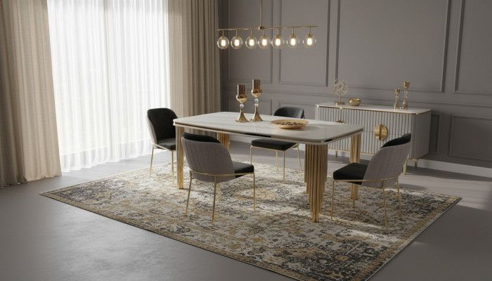 Dining set luxury dining table 4x chairs dining group table stainless steel complete set 5 pieces.