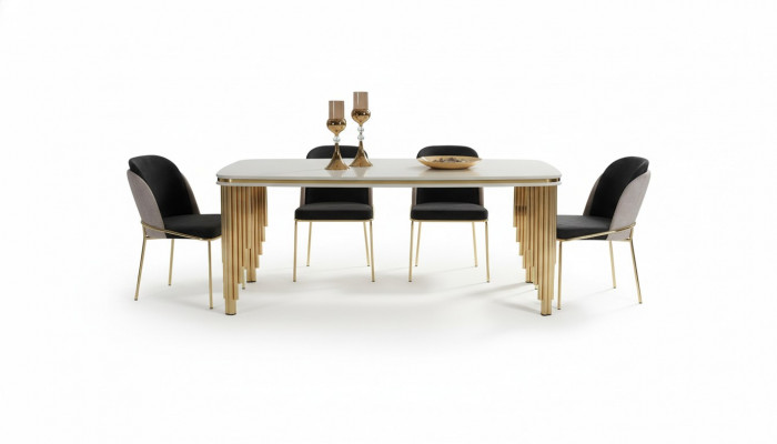 Dining set luxury dining table 4x chairs dining group table stainless steel complete set 5 pieces.