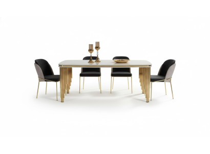 Dining set luxury dining table 4x chairs dining group table stainless steel complete set 5 pieces.