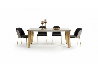 Dining set luxury dining table 4x chairs dining group table stainless steel complete set 5 pieces.