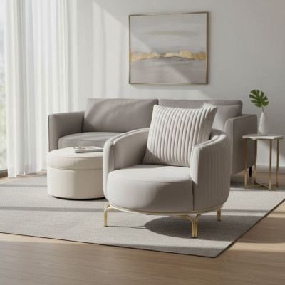 Round Armchair Single Luxury 1-Seater Upholstered Seat Designer Textile Seat Fabric