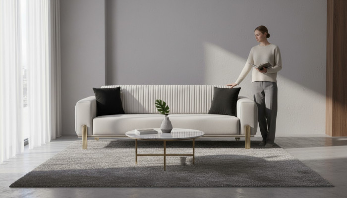 Luxury Sofa 3-Seater Couches Sofas Upholstered Couch Fabric Modern White Three-Seater