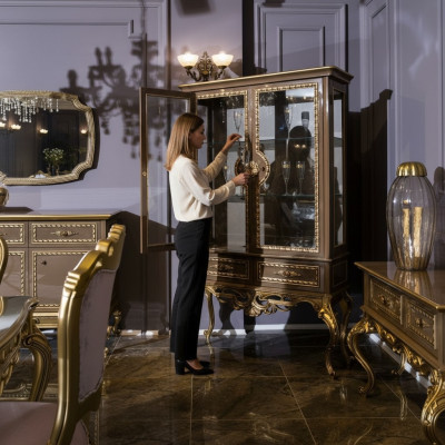 Golden showcase baroque rococo furniture cabinet glass cabinet shelves showcases