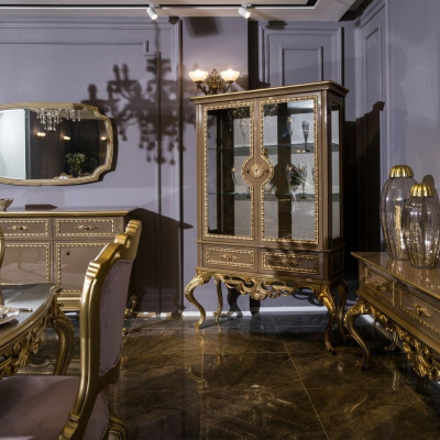 Golden showcase baroque rococo furniture cabinet glass cabinet shelves showcases