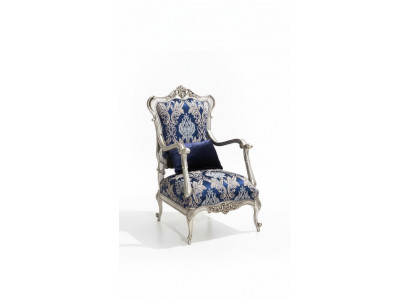 Luxury Single-Seater Armchair Upholstered Furniture Blue Floral Pattern Sofa Lounge Baroque
