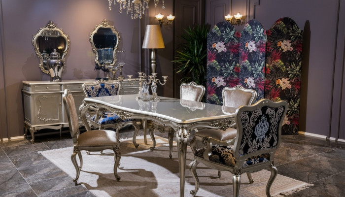 Luxury Dining Room Set Table + 6x Armchairs Chair Dining Group Dining Suite 7-piece