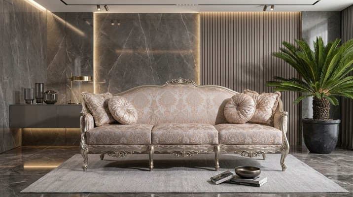 Upholstered Designer Furniture Three-Seater Sofa 3-Seater Sofas Textile Couches Large