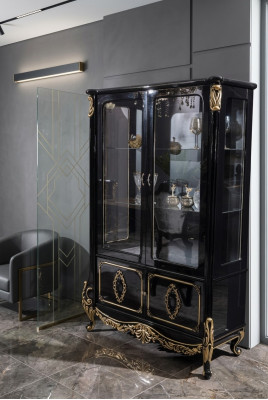 Furniture Glass Cabinet Luxury Display Case Wood Display Cabinets Shelves Black