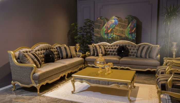 Complete set sofa suite 3+3+1+1 seats sofas coffee table baroque rococo 5-piece