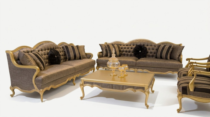 Complete set sofa suite 3+3+1+1 seats sofas coffee table baroque rococo 5-piece