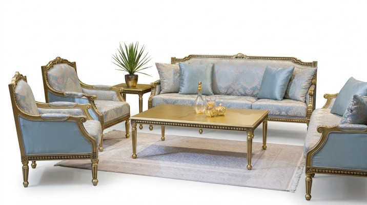 Set sofa suite 3+3+1+1 seat sofas coffee table couches sofa blue 5-piece set