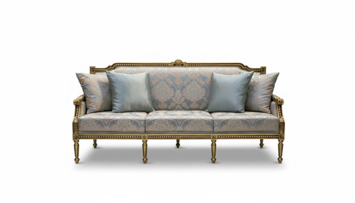 Three-seater couch, upholstered sofa, 3-seat luxury sofa, room blue three-seater.