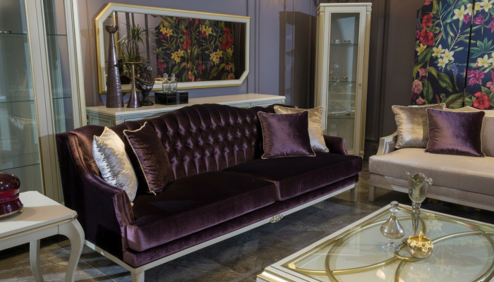 Lila Chesterfield Baroque Furniture Three-Seater Sofa Textile Couch New