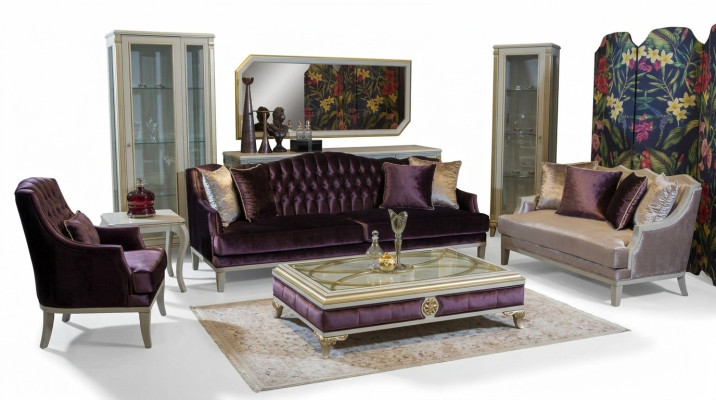 Lila Chesterfield Baroque Furniture Three-Seater Sofa Textile Couch New