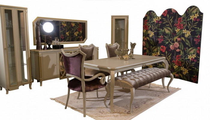 Design dining room set 8-piece dining table chair sideboard display cabinet stool wood