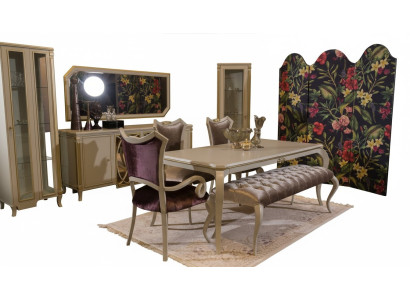 Design dining room set 8-piece dining table chair sideboard display cabinet stool wood