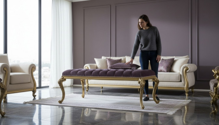 Luxury Ottoman Designer Chesterfield Velvet Stool Upholstered Bench