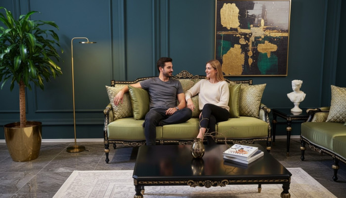 Luxury Three-Seater Modern Couch Upholstery Furniture Sofas Fabric Textile Green
