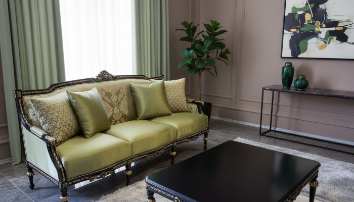 Luxury Three-Seater Modern Couch Upholstery Furniture Sofas Fabric Textile Green