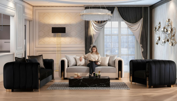 Luxury Suite Set Sofa Set 3+3+1 Seater Sofa Sofas Armchair Fabric 3-piece Sets