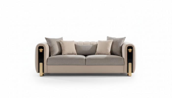 Luxurious upholstered 3-seater sofa in beige in contemporary style