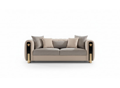 Luxurious upholstered 3-seater sofa in beige in contemporary style