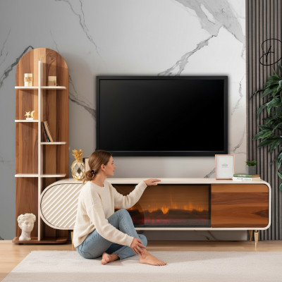 Fireplace Sideboard Fire Imitation Cabinet Shelf Sideboard Lowboard RTV TV Wood New
