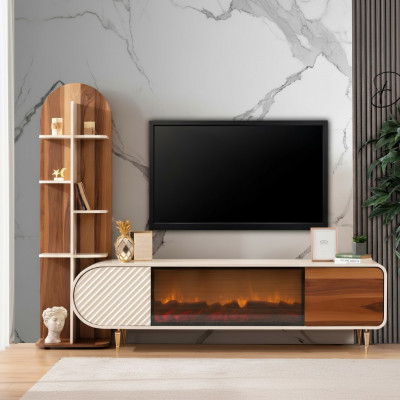 Fireplace Sideboard Fire Imitation Cabinet Shelf Sideboard Lowboard RTV TV Wood New