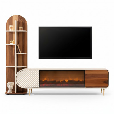 Fireplace Sideboard Fire Imitation Cabinet Shelf Sideboard Lowboard RTV TV Wood New