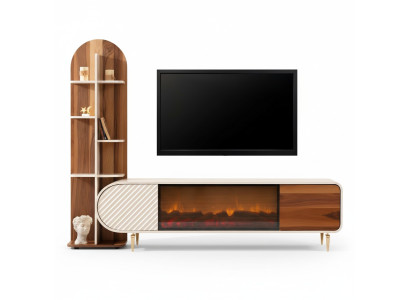 Fireplace Sideboard Fire Imitation Cabinet Shelf Sideboard Lowboard RTV TV Wood New