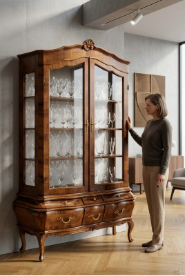 Living room sideboard with 3 drawers and glass doors, dining room sideboard, solid wood.