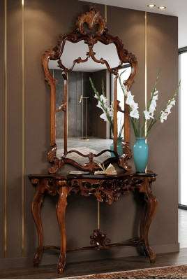 Console + Mirror Designer Console Table Wooden Table Console Luxury Set 2 pcs.