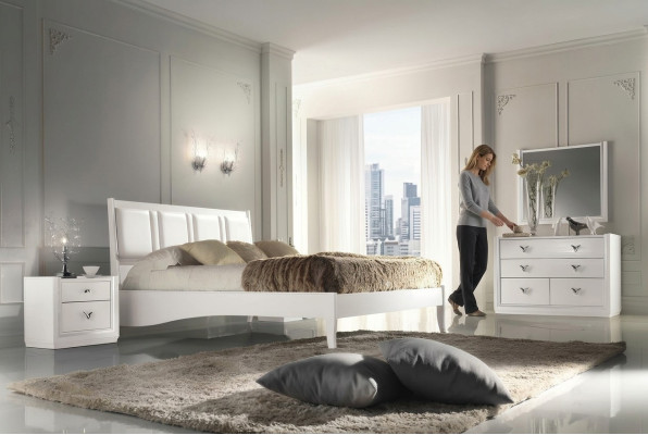 Bedroom bed nightstand dresser mirror set group wood luxury set 5-piece