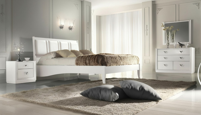 Bedroom bed nightstand dresser mirror set group wood luxury set 5-piece