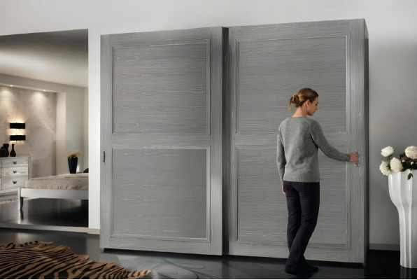 Wardrobe with sliding doors cupboards wood modern furniture furnishing.