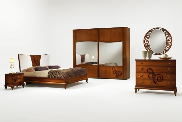 Bedroom bed nightstand wardrobe dresser mirror luxury new set 6-piece.