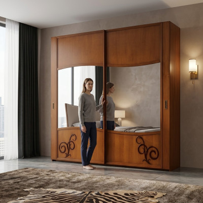 Wardrobe closet with sliding doors bedroom wall cabinets wood mirror