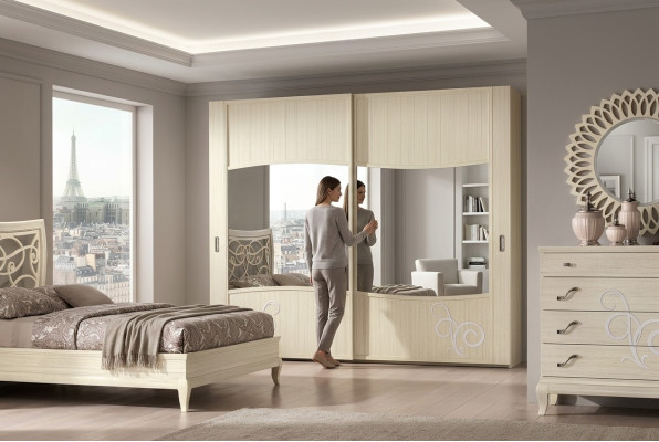Wardrobe with sliding doors bedroom cabinet wall cabinets white mirror