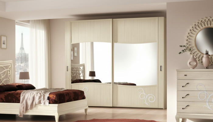 Wardrobe with sliding doors bedroom cabinet wall cabinets white mirror