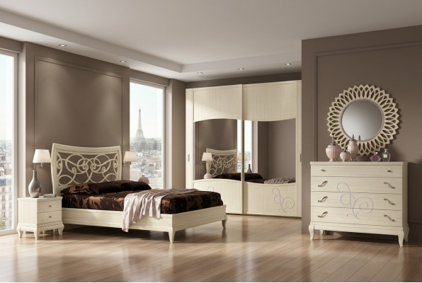 Bedroom bed nightstand wardrobe dresser mirror group new set 6-piece.