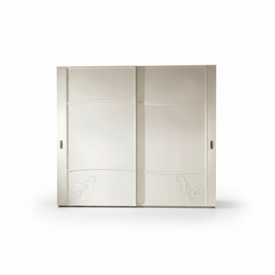 Wardrobe closet with sliding doors, bedroom wall, wood design cabinets