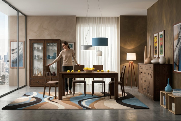 Dining group set 7-piece. Dining room dining table chair sideboard display cabinet table tables wood.