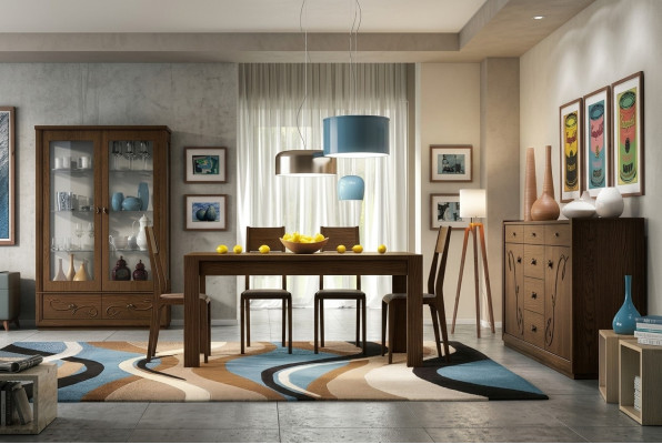 Dining group set 7-piece. Dining room dining table chair sideboard display cabinet table tables wood.