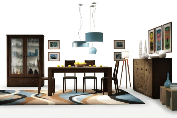 Dining group set 7-piece. Dining room dining table chair sideboard display cabinet table tables wood.