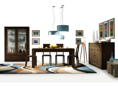Dining group set 7-piece. Dining room dining table chair sideboard display cabinet table tables wood.