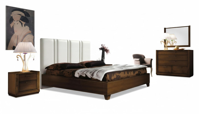 Bedroom bed nightstand dresser mirror double upholstered beds luxury 5-piece set.