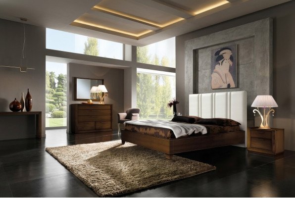 Bedroom bed nightstand double beds modern bed frame bed set three-piece.