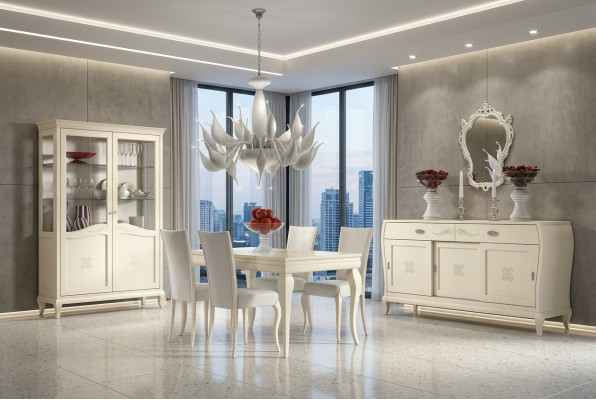 Dining room dining table chair sideboard showcase dining table group wood Italy set 7-piece