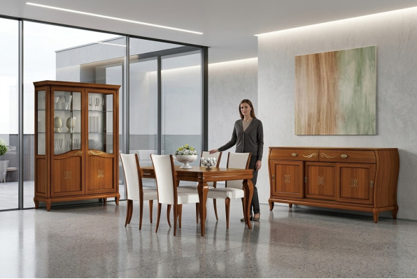 Design Set 7-piece Dining Room Dining Table Chair Sideboard Display Cabinet Group Dining Tables Wood