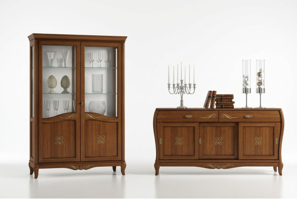 Design Set 7-piece Dining Room Dining Table Chair Sideboard Display Cabinet Group Dining Tables Wood